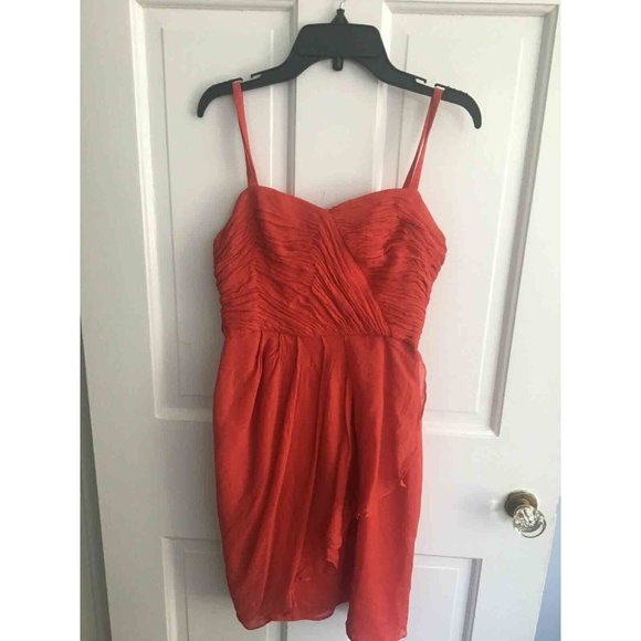 J Crew Dress Silk Chiffon Red Coral Size 6 - Picture 3 of 4
